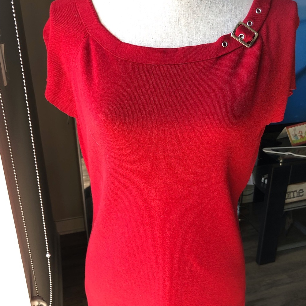 Ladies Red Boatneck SS Sweater/Top- Sz Large